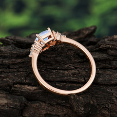 1 Carat Emerald Cut Moonstone Engagement Ring Classic Side Stone Wedding Ring