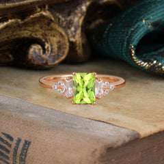 1 Carat Emerald Cut Peridot Engagement Ring Classic Side Stone Wedding Ring