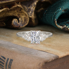 1 Carat Emerald Cut Lab Diamond Engagement Ring Classic Side Stone Wedding Ring