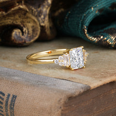 1 Carat Emerald Cut Moissanite Engagement Ring Classic Side Stone Wedding Ring