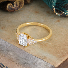 1 Carat Emerald Cut Moissanite Engagement Ring Classic Side Stone Wedding Ring