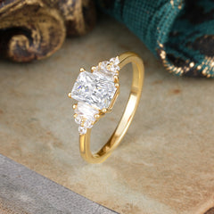 1 Carat Emerald Cut Moissanite Engagement Ring Classic Side Stone Wedding Ring