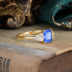 1 Carat Emerald Cut Sapphire Engagement Ring Classic Side Stone Wedding Ring