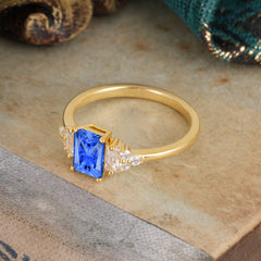 1 Carat Emerald Cut Sapphire Engagement Ring Classic Side Stone Wedding Ring