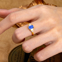 1 Carat Emerald Cut Sapphire Engagement Ring Classic Side Stone Wedding Ring