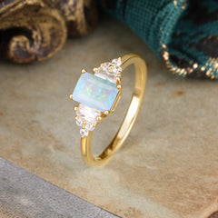 1 Carat Emerald Cut Opal Engagement Ring Classic Side Stone Wedding Ring