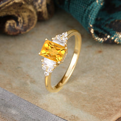 1 Carat Emerald Cut Citrine Engagement Ring Classic Side Stone Wedding Ring