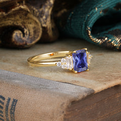 1 Carat Emerald Cut Tanzanite Engagement Ring Classic Side Stone Wedding Ring