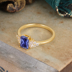 1 Carat Emerald Cut Tanzanite Engagement Ring Classic Side Stone Wedding Ring