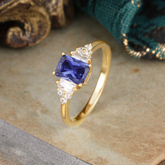 1 Carat Emerald Cut Tanzanite Engagement Ring Classic Side Stone Wedding Ring