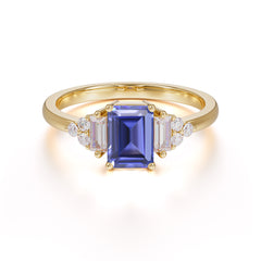 1 Carat Emerald Cut Tanzanite Engagement Ring Classic Side Stone Wedding Ring