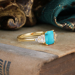 1 Carat Emerald Cut Turquoise Engagement Ring Classic Side Stone Wedding Ring