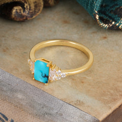 1 Carat Emerald Cut Turquoise Engagement Ring Classic Side Stone Wedding Ring