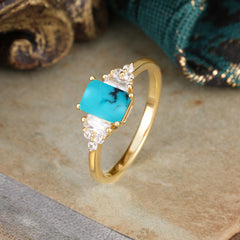1 Carat Emerald Cut Turquoise Engagement Ring Classic Side Stone Wedding Ring