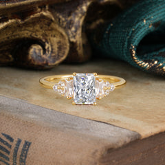 1 Carat Emerald Cut Lab Diamond Engagement Ring Classic Side Stone Wedding Ring