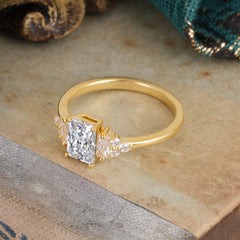 1 Carat Emerald Cut Lab Diamond Engagement Ring Classic Side Stone Wedding Ring
