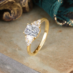 1 Carat Emerald Cut Lab Diamond Engagement Ring Classic Side Stone Wedding Ring