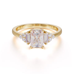 1 Carat Emerald Cut Moissanite Engagement Ring Classic Side Stone Wedding Ring