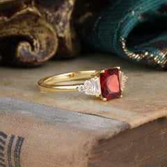 1 Carat Emerald Cut Garnet Engagement Ring Classic Side Stone Wedding Ring