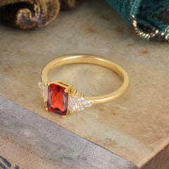 1 Carat Emerald Cut Garnet Engagement Ring Classic Side Stone Wedding Ring