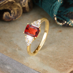 1 Carat Emerald Cut Garnet Engagement Ring Classic Side Stone Wedding Ring