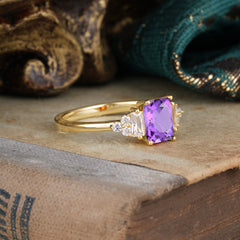 1 Carat Emerald Cut Amethyst Engagement Ring Classic Side Stone Wedding Ring