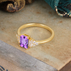 1 Carat Emerald Cut Amethyst Engagement Ring Classic Side Stone Wedding Ring