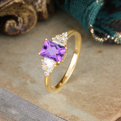 1 Carat Emerald Cut Amethyst Engagement Ring Classic Side Stone Wedding Ring