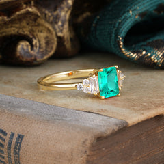 1 Carat Emerald Cut Emerald Engagement Ring Classic Side Stone Wedding Ring