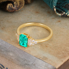 1 Carat Emerald Cut Emerald Engagement Ring Classic Side Stone Wedding Ring