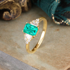 1 Carat Emerald Cut Emerald Engagement Ring Classic Side Stone Wedding Ring