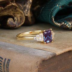 1 Carat Emerald Cut Alexandrite Engagement Ring Classic Side Stone Wedding Ring