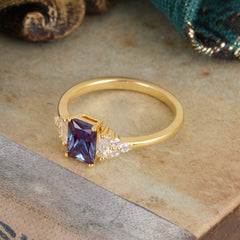 1 Carat Emerald Cut Alexandrite Engagement Ring Classic Side Stone Wedding Ring