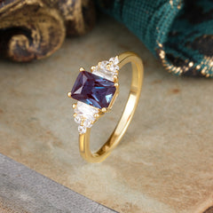 1 Carat Emerald Cut Alexandrite Engagement Ring Classic Side Stone Wedding Ring