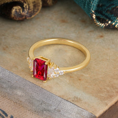 1 Carat Emerald Cut Ruby Engagement Ring Classic Side Stone Wedding Ring