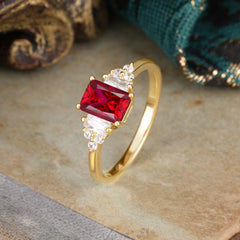 1 Carat Emerald Cut Ruby Engagement Ring Classic Side Stone Wedding Ring