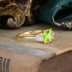 1 Carat Emerald Cut Peridot Engagement Ring Classic Side Stone Wedding Ring