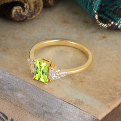 1 Carat Emerald Cut Peridot Engagement Ring Classic Side Stone Wedding Ring