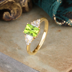 1 Carat Emerald Cut Peridot Engagement Ring Classic Side Stone Wedding Ring