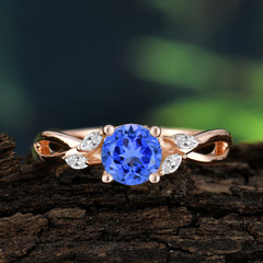 1 Carat Round 4 Prong Sapphire Promise Ring Nature Theme Engagement Ring