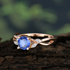 1 Carat Round 4 Prong Sapphire Promise Ring Nature Theme Engagement Ring