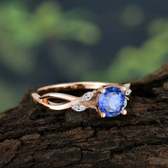 1 Carat Round 4 Prong Sapphire Promise Ring Nature Theme Engagement Ring