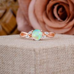 1 Carat Round Opal Promise Ring Nature Inspired Leaf Engagement Ring