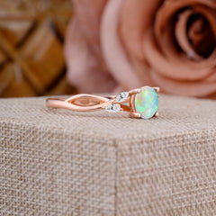 1 Carat Round Opal Promise Ring Nature Inspired Leaf Engagement Ring