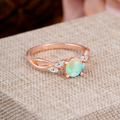 1 Carat Round Opal Promise Ring Nature Inspired Leaf Engagement Ring