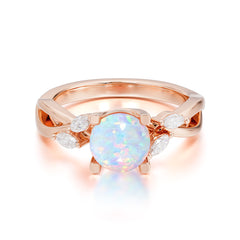 1 Carat Round Opal Promise Ring Nature Inspired Leaf Engagement Ring