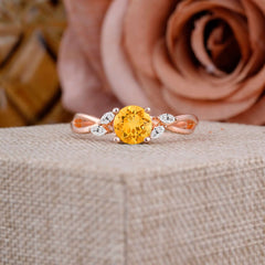 1 Carat Round Citrine Promise Ring Nature Theme Engagement Ring