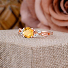 1 Carat Round Citrine Promise Ring Nature Theme Engagement Ring