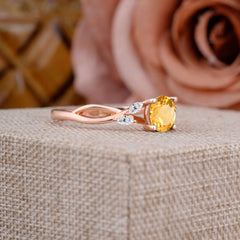 1 Carat Round Citrine Promise Ring Nature Theme Engagement Ring