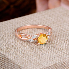1 Carat Round Citrine Promise Ring Nature Theme Engagement Ring